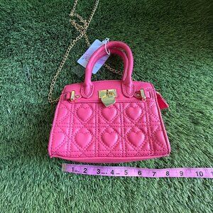 Mini Heart-Quilted Pink Handbag with Gold Hardware